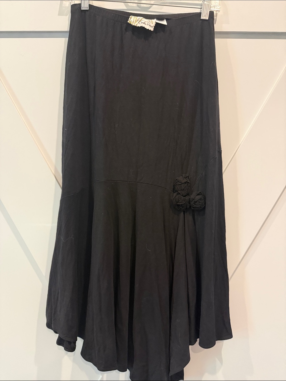 Black Asymmetrical Skirt with Rosette Detail